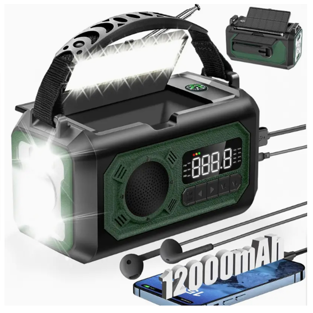 Emergency Radio Solar - 12000mAh Weather Radio AM/FM/NOAA Multifunction Radio